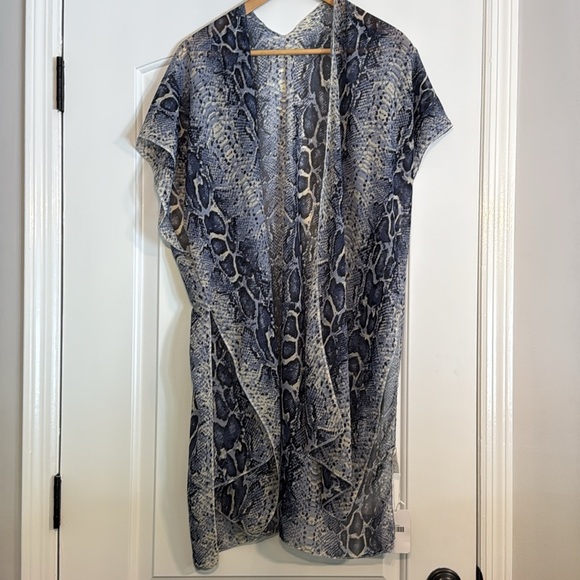 Blue Snake Print Chiffon Beach Swim Coverup -One Size New w/ tag - Picture 3 of 6